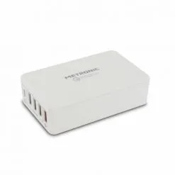 METRONIC Chargeur Bureau 3 USB-A Smart IC + 1 USB-A Quick Charge + 1 USB-C - Blanc - Blanc