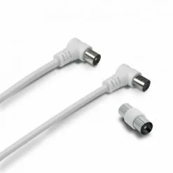 METRONIC Câble TV Coaxial 9,52 Mm Coudé Mâle/fem. + Adaptateur 9,52 Mm 5 M - Blanc