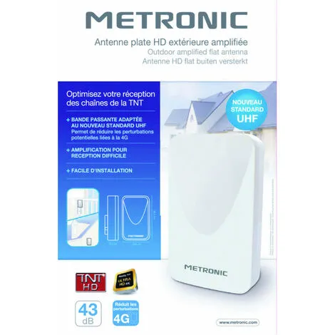 METRONIC Antenne D'extérieur Plate HD Amplifiée 43 DB Compatible 4K - Blanche - Blanc 2 METRONIC Antenne D'extérieur Plate HD Amplifiée 43 DB Compatible 4K - Blanche - Blanc – Image 2