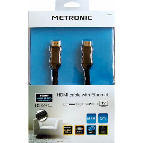 METRONIC Câble HDMI Premium High Speed + Ethernet 3 M - Noir 2 METRONIC Câble HDMI Premium High Speed + Ethernet 3 M - Noir – Image 2