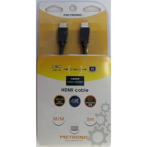 METRONIC Câble HDMI High Speed Mâle/mâle 5 M - Noir 2 METRONIC Câble HDMI High Speed Mâle/mâle 5 M - Noir – Image 2
