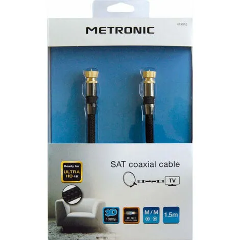 METRONIC Câble TV Premium Satellite Coaxial Fiches F Mâle/mâle 1,5 M - Noir 2 METRONIC Câble TV Premium Satellite Coaxial Fiches F Mâle/mâle 1,5 M - Noir – Image 2