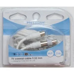 METRONIC Câble TV Coaxial 9,52 Mm Mâle/fem. + Adaptateur Mâle/mâle 2 M - Blanc - Blanc -Metronic Soldes Boutique 5068121 3