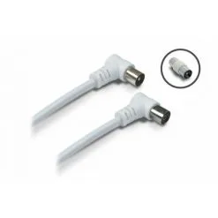 METRONIC Câble TV Coaxial 9,52 Mm Coudé Mâle/fem. + Adaptateur 9,52 Mm 2 M - Blanc - Blanc