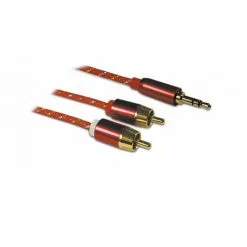 METRONIC Câble Audio Jack Stéréo 3,5 Mm Mâle/2 RCA Mâle 1 M - Noir Et Rouge - Rouge