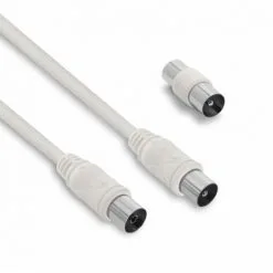 METRONIC Câble TV Coaxial 9,52 Mm Mâle/fem.+adaptateur Mâle/mâle 2 M - Blanc