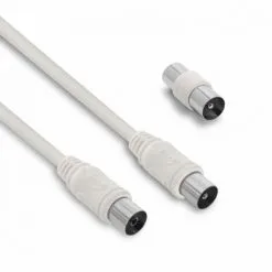 METRONIC Câble TV Coaxial 9,52 Mm Mâle/fem.+adaptateur Mâle/mâle 5 M - Blanc