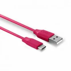 METRONIC Câble USB 2.0 USB-A Mâle/USB-C Mâle Plat 1 M - Rose Fuchsia - Rose