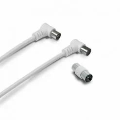 METRONIC Câble TV Coaxial 9,52 Mm Coudé Mâle/fem. + Adaptateur 9,52 Mm 2 M - Blanc